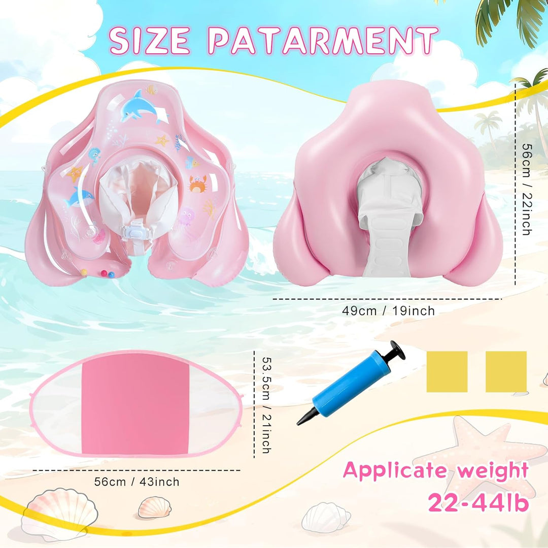 Baby Schwimmring mit abnehmbarem Sonnenschutz und Glöckchen, inklusive 1 x Handpumpe und 2 x Reparat