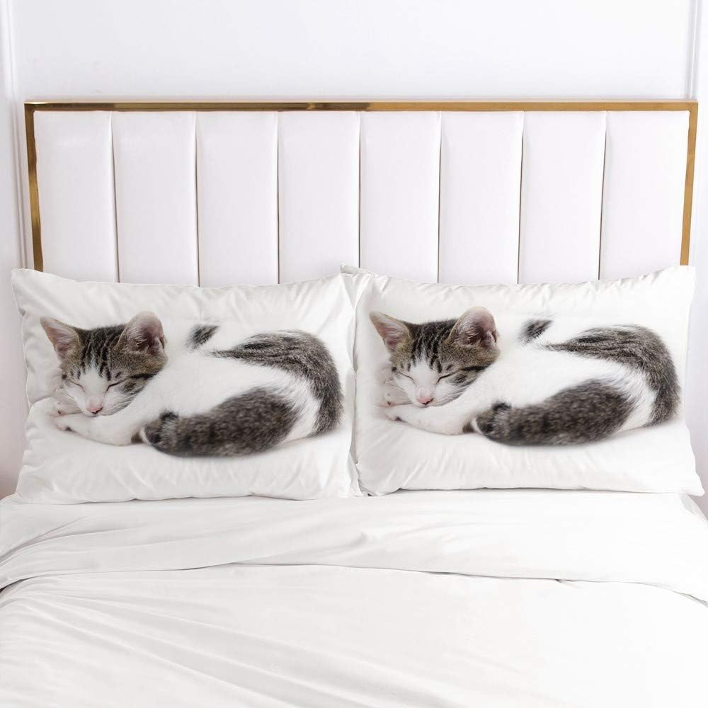 YASMENG Bettwäsche 155x220cm Weiss Katze Muster Kinder Junge Mädchen Bettwäsche Set Microfaser Bettb