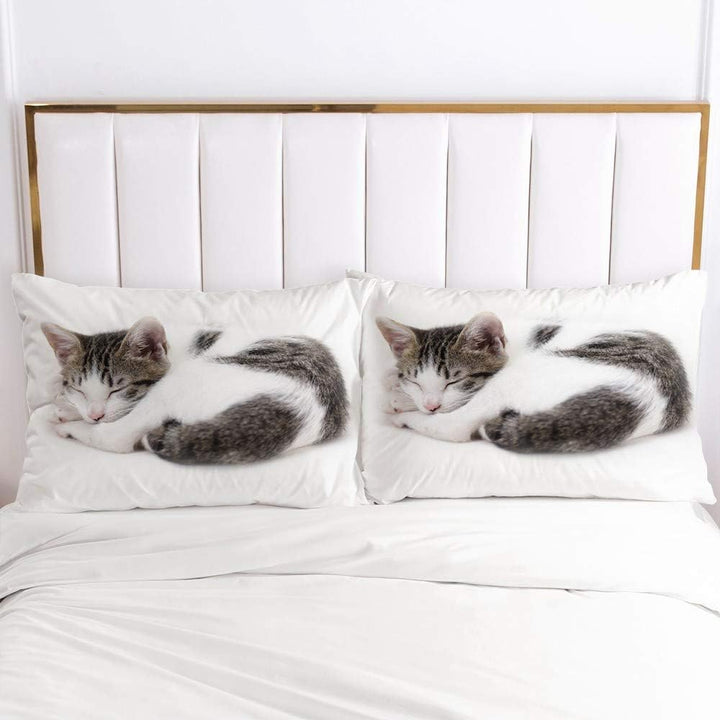 YASMENG Bettwäsche 155x220cm Weiss Katze Muster Kinder Junge Mädchen Bettwäsche Set Microfaser Bettb