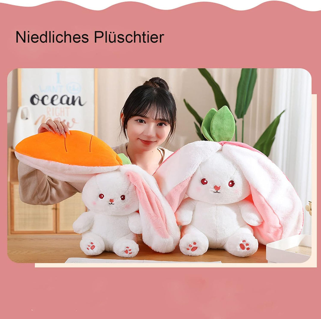 shineFinder 35 25 15cm Hasen Verstecken Gefülltes Kaninchen mit Karotten und Erdbeeren Plüschtier Ha