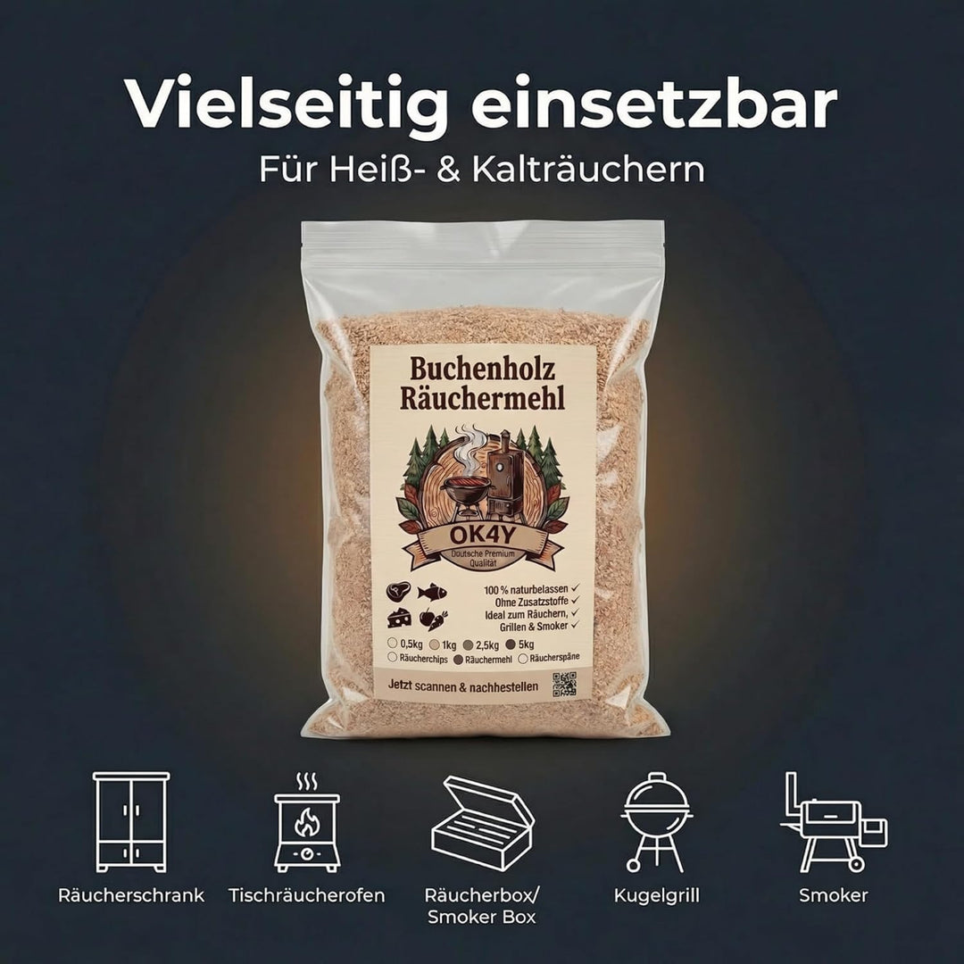 Räucherholz Buche nach Wahl – Räuchermehl, Räucherspäne oder Räucherchips | 0,5–5 kg | Räucherzubehö