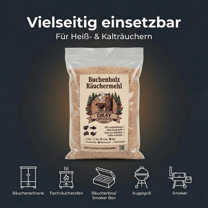 Räucherholz Buche nach Wahl – Räuchermehl, Räucherspäne oder Räucherchips | 0,5–5 kg | Räucherzubehö
