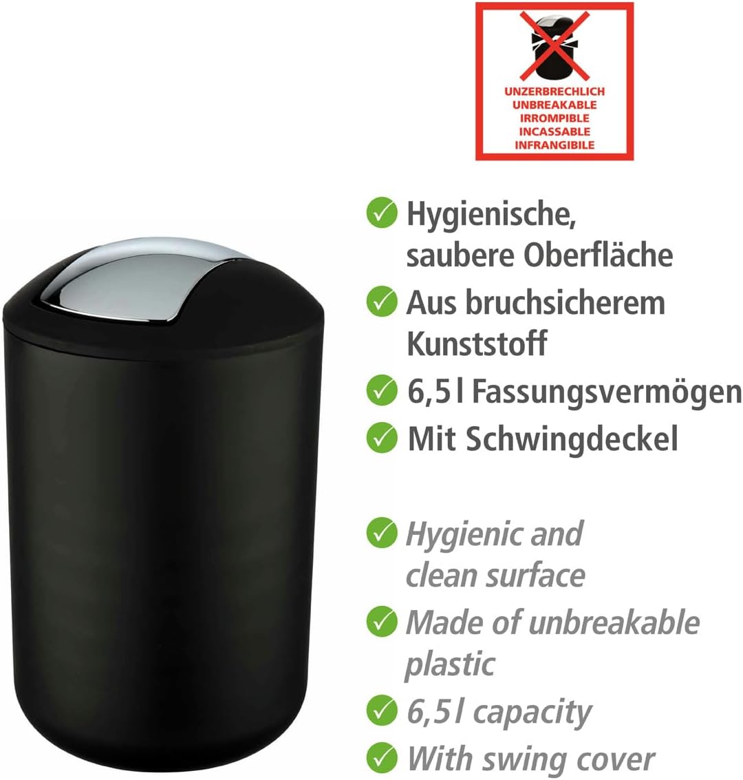 WENKO Kosmetikeimer Mod. Brasil L, 6,5 Liter Bad-Mülleimer mit Schwingdeckel, aus bruchsicherem Kuns