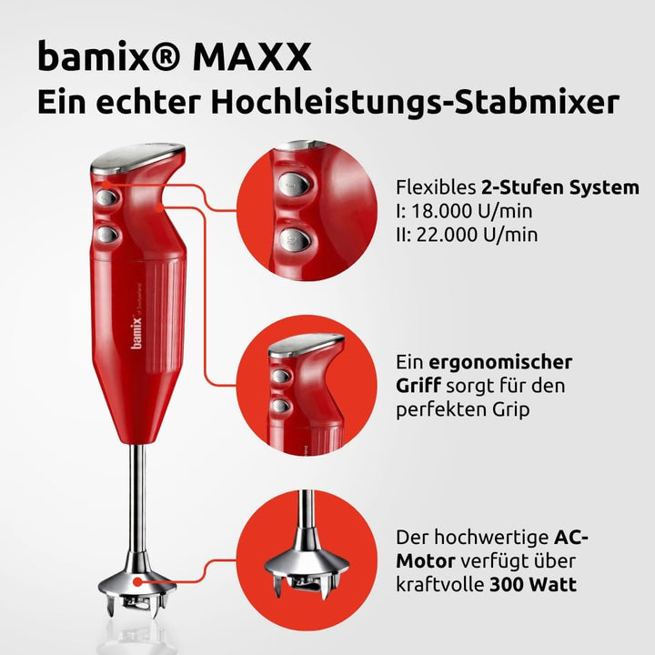 bamix Stabmixer Set M350 MAXX inkl. Ständer, 2 Becher, 4 Aufsteckteile, Processor, Spachtel, Reinigu