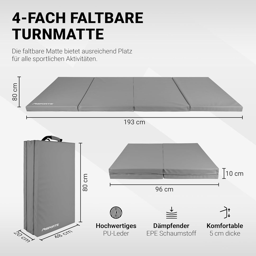 MSPORTS Turnmatte Premium klappbare Weichbodenmatte 190 x 80 x 5 cm Gymnastikmatte faltbare Sportmat
