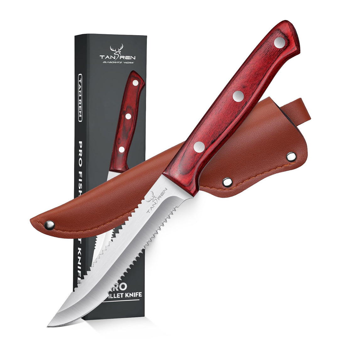 TAN REN Filitiermesser Fisch Scharf, 12.5 CM Profi Filetiermesser Fisch, Edelstahl Filetiermesser Fl