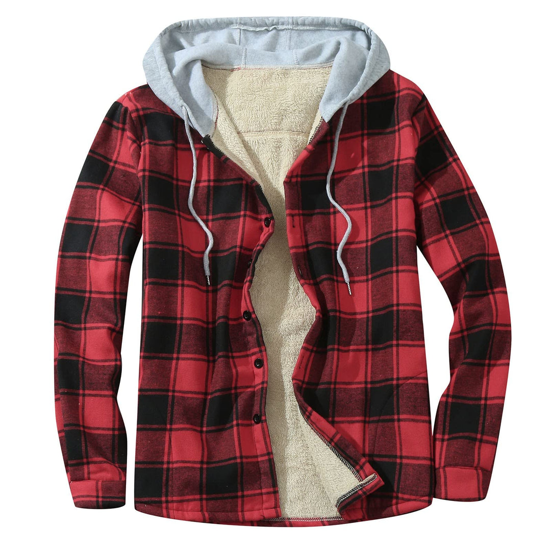 Holzfäller Thermohemd Herren Gefüttert Mit Kapuze Karierte Teddy-Fleece Flanellhemd Langarm Zipper K