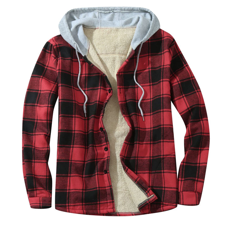 Holzfäller Thermohemd Herren Gefüttert Mit Kapuze Karierte Teddy-Fleece Flanellhemd Langarm Zipper K