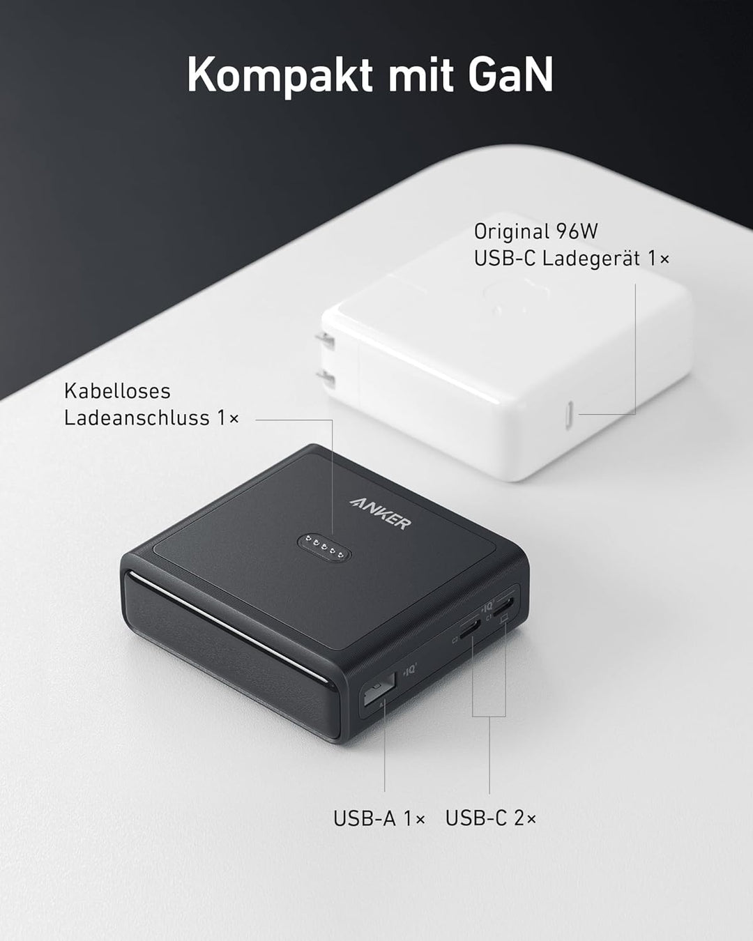 Anker Ladestation für Anker Prime Powerbank, 100W Schnellladeleistung mit 4 Anschlüssen, für MacBook