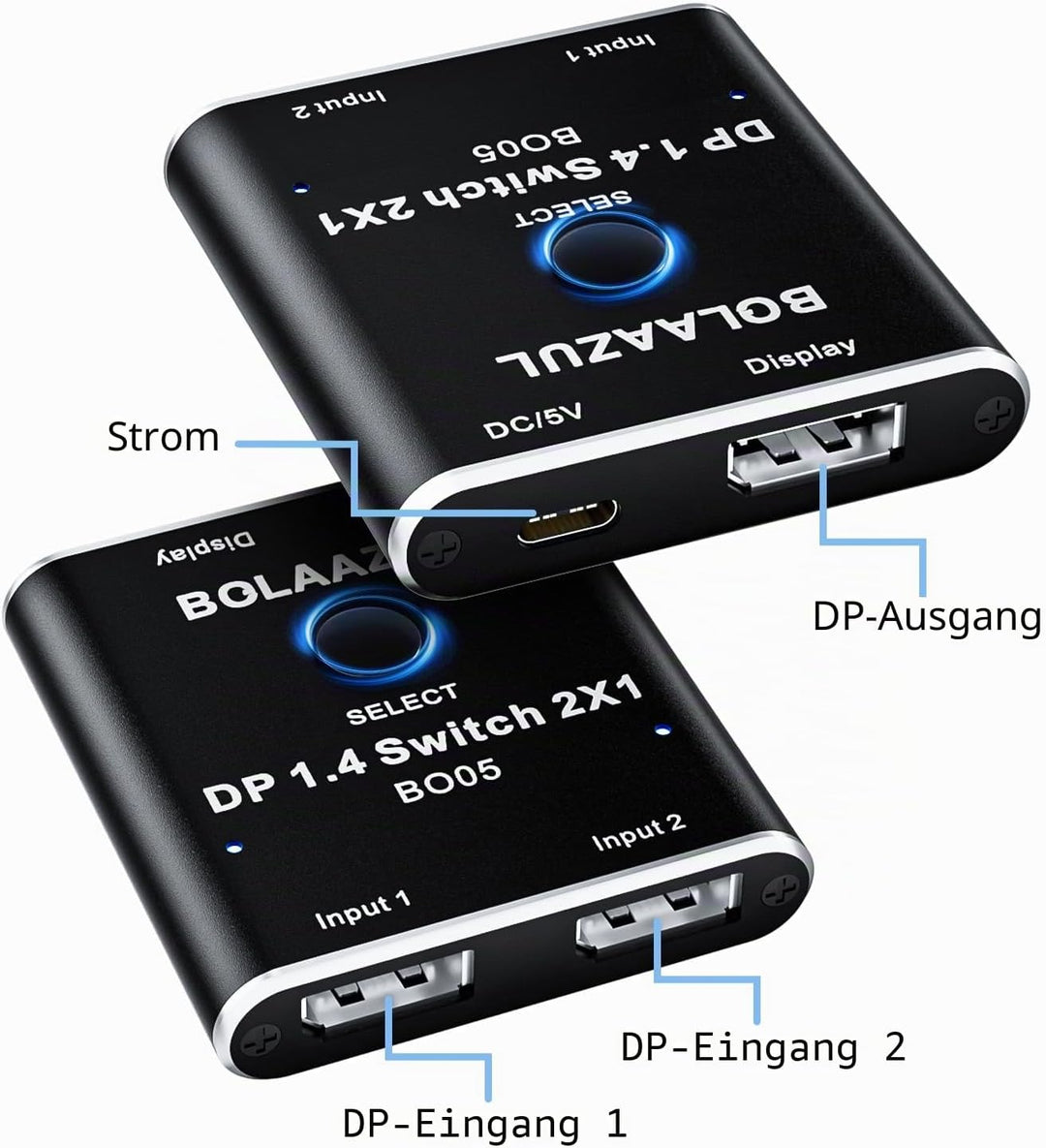 BolAAzuL 8K DisplayPort Switch 2 in 1 Out, Displayport 1.4 Switcher 2-Port, unidirektionale DP Switc