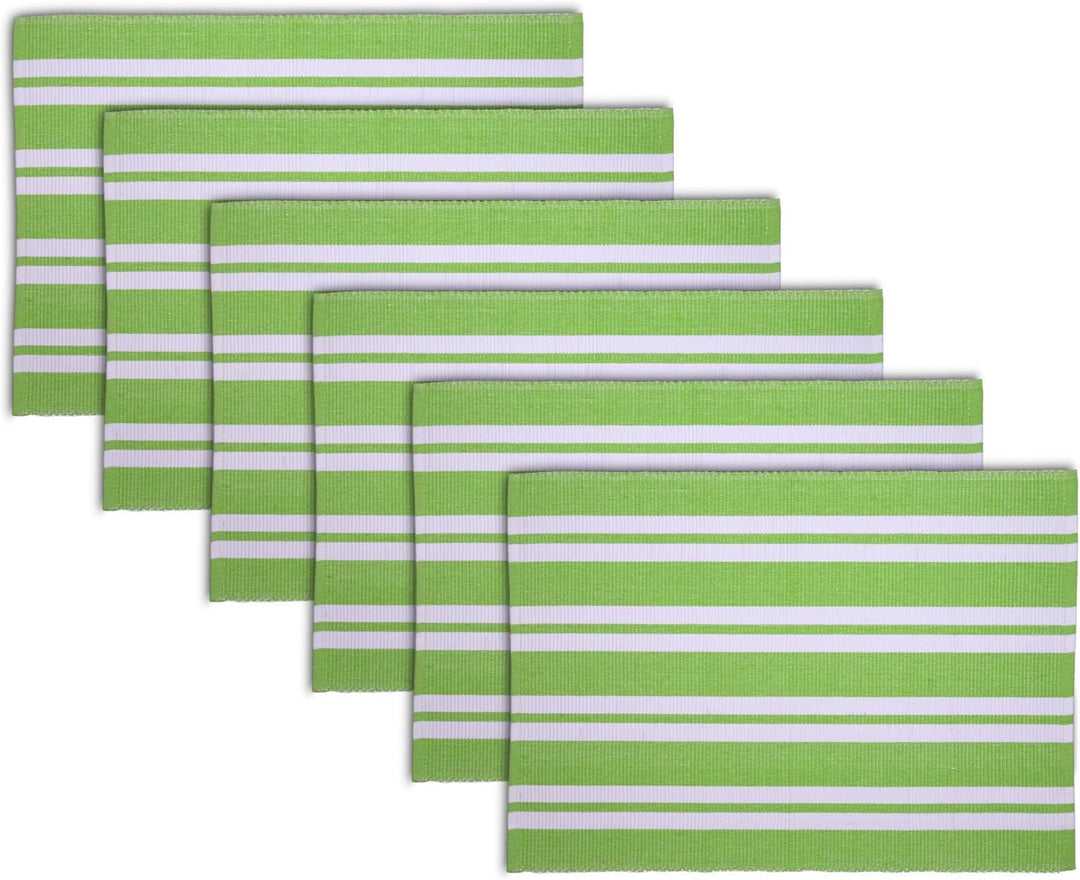 Encasa XO Platzsets Esstisch Set von 6 | Franca Lime Stripes | Fein gerippte Baumwoll-Tischunterlage