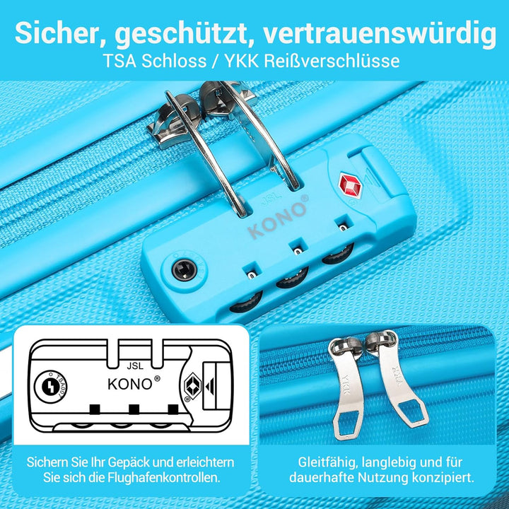 KONO Koffer Hartschalenkoffer, ABS+PC Trolley mit TSA Schloss, 360° Leisen Rollen, Gross/Mittelgross