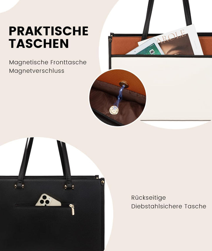 LOVEVOOK Laptoptasche Damen 17,3 Zoll, Wasserdicht Arbeitstasche Handtasche Gross Shopper Business A