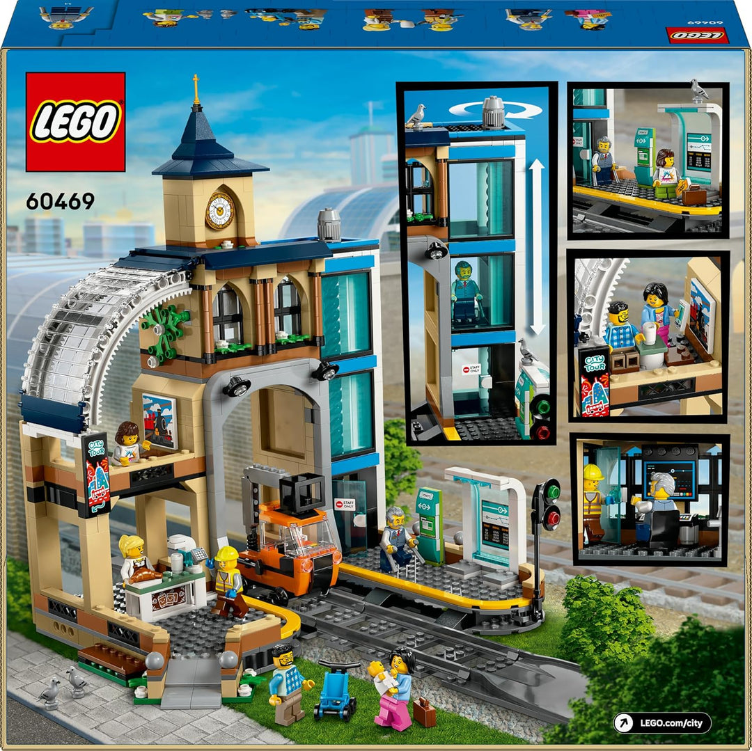 LEGO City Trains Hauptbahnhof - Wartungsfahrzeug-Spielzeug, funktionierendem Hublift, 2 Plattformen