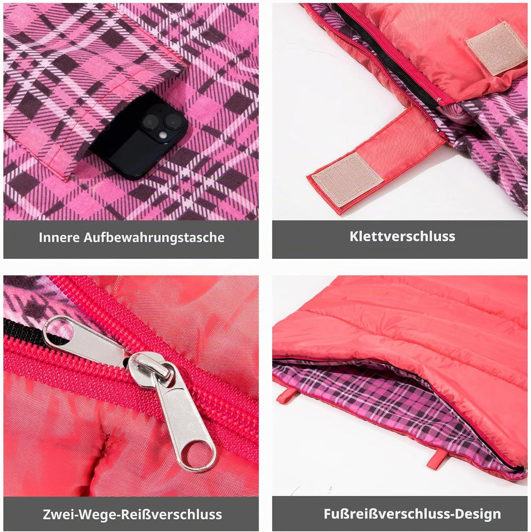 BISINNA XL Baumwoll Flanell-Schlafsack für Camping, 2-3 Jahreszeiten, Erwachsenen-Schlafsack für Wan