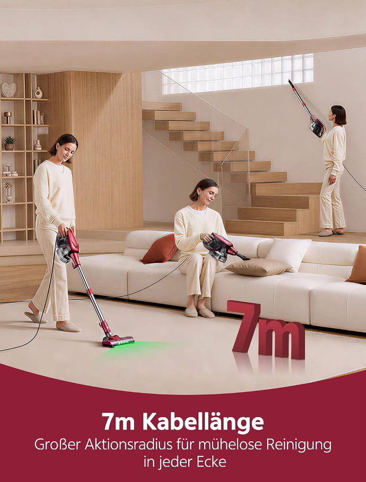 Vexilar C9 Staubsauger mit Kabel, 60KPa &amp; 600W Starke konstante Saugkraft, Staubsauger beutellos, 7m