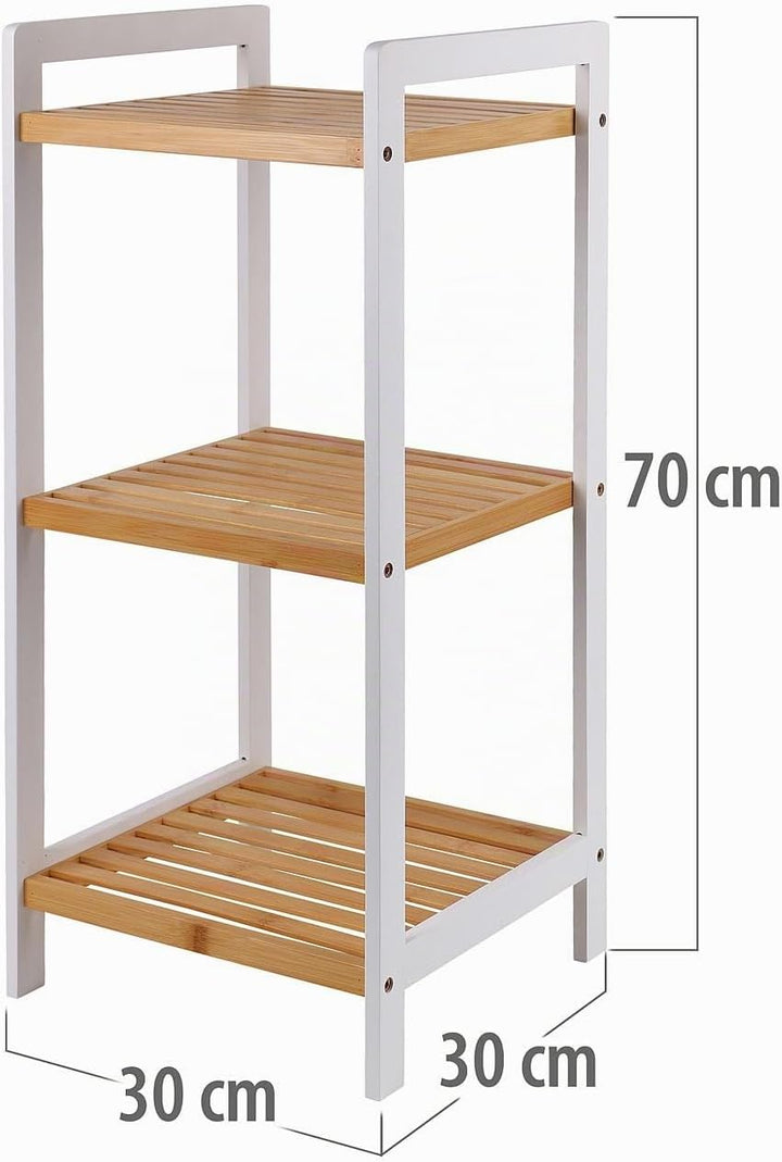 Rosenstein &amp; Söhne Regal: Bambus-Standregal mit 3 Ablagen, 30 x 70 x 30 cm, weiss/Bambus (Bad Regal,