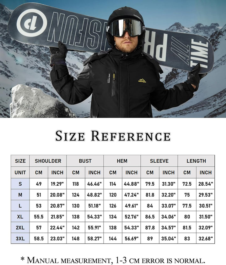KEFITEVD Herren Winter Wasserabweisende Skijacke Fleece Gefüttert Arbeitsjacke mit Abnehmbarer Kapuz