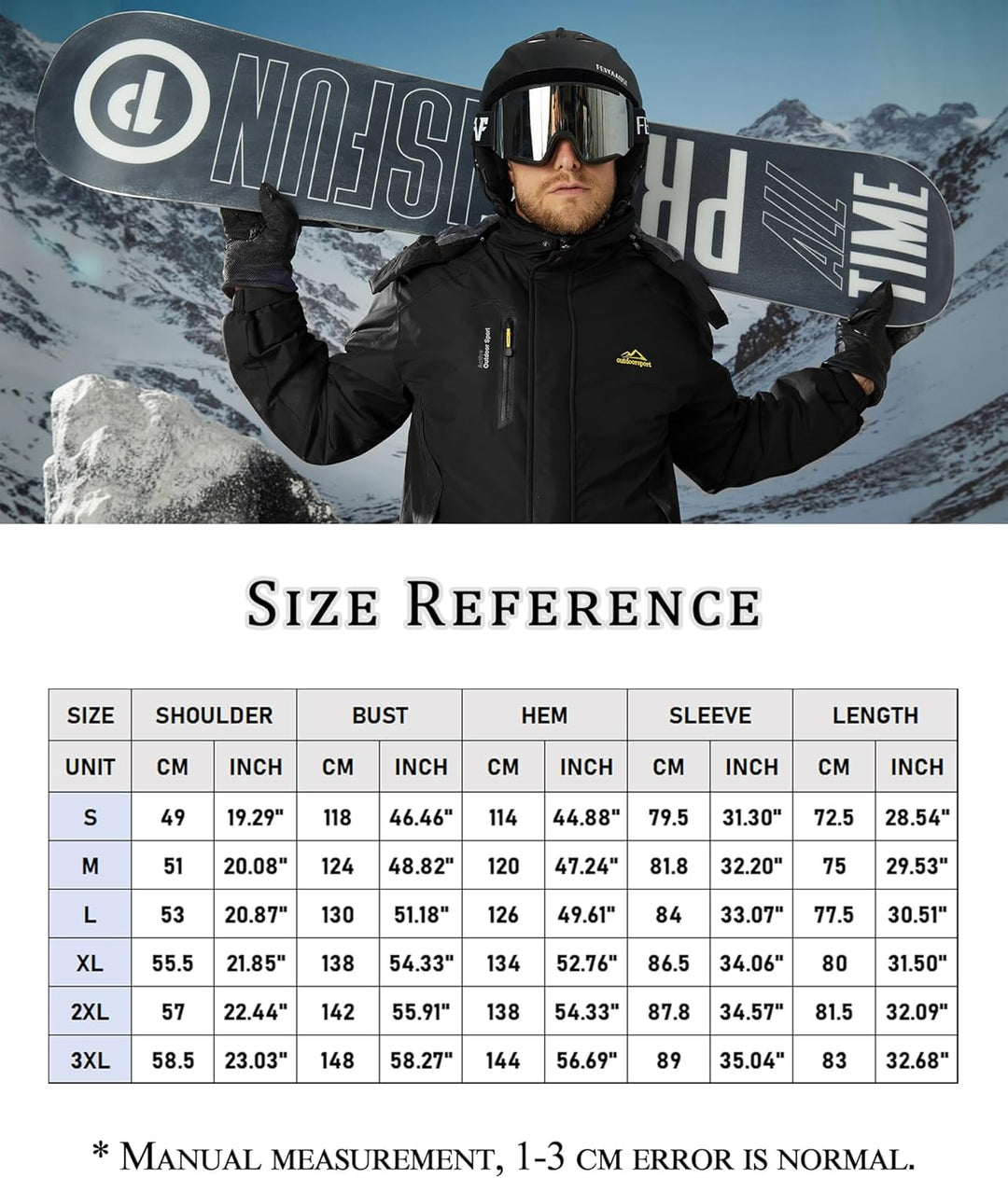 KEFITEVD Herren Winter Wasserabweisende Skijacke Fleece Gefüttert Arbeitsjacke mit Abnehmbarer Kapuz
