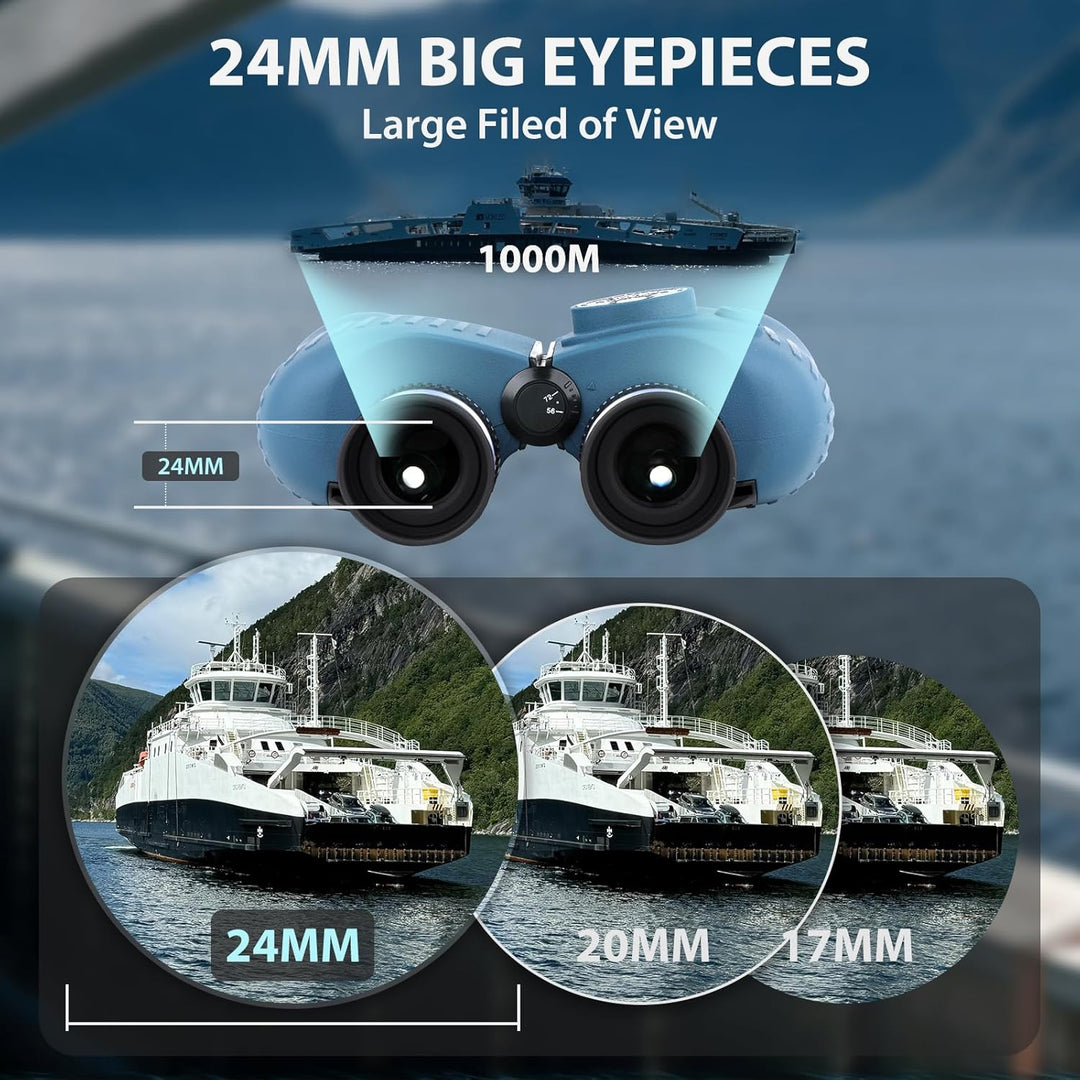 10x50 Marine Fernglas mit beleuchtetem Entfernungsmesser und Kompass, IPX7 wasserdicht, BAK4-Prismen