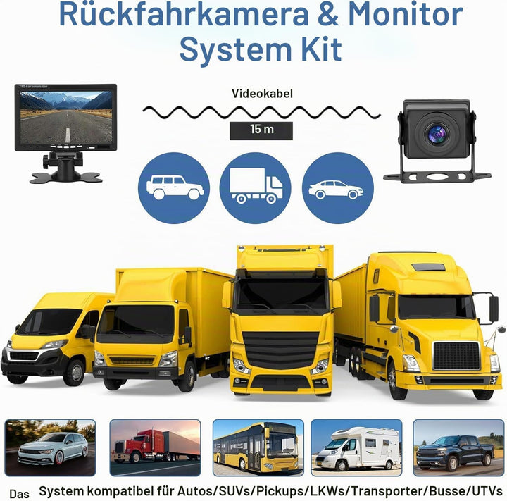 Kairiyard Rückfahrkamera Set mit 7 Zoll HD LCD Monitor &amp; 170° Weitwinkel Rückfahrkamera,Wasserdicht