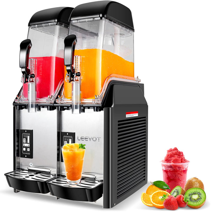 LEEVOT Kommerzielle Slush Maschine - 2 Tanks 24 Litres Margarita-Maker, 890W Edelstahl-Gefriergeträn