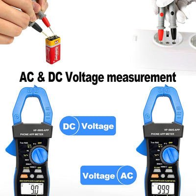 Bluetooth Strommesszange, AC DC Digital Clamp Meter 6000Count TRMS, NCV Voltmeter Amperemeter Ohmmet