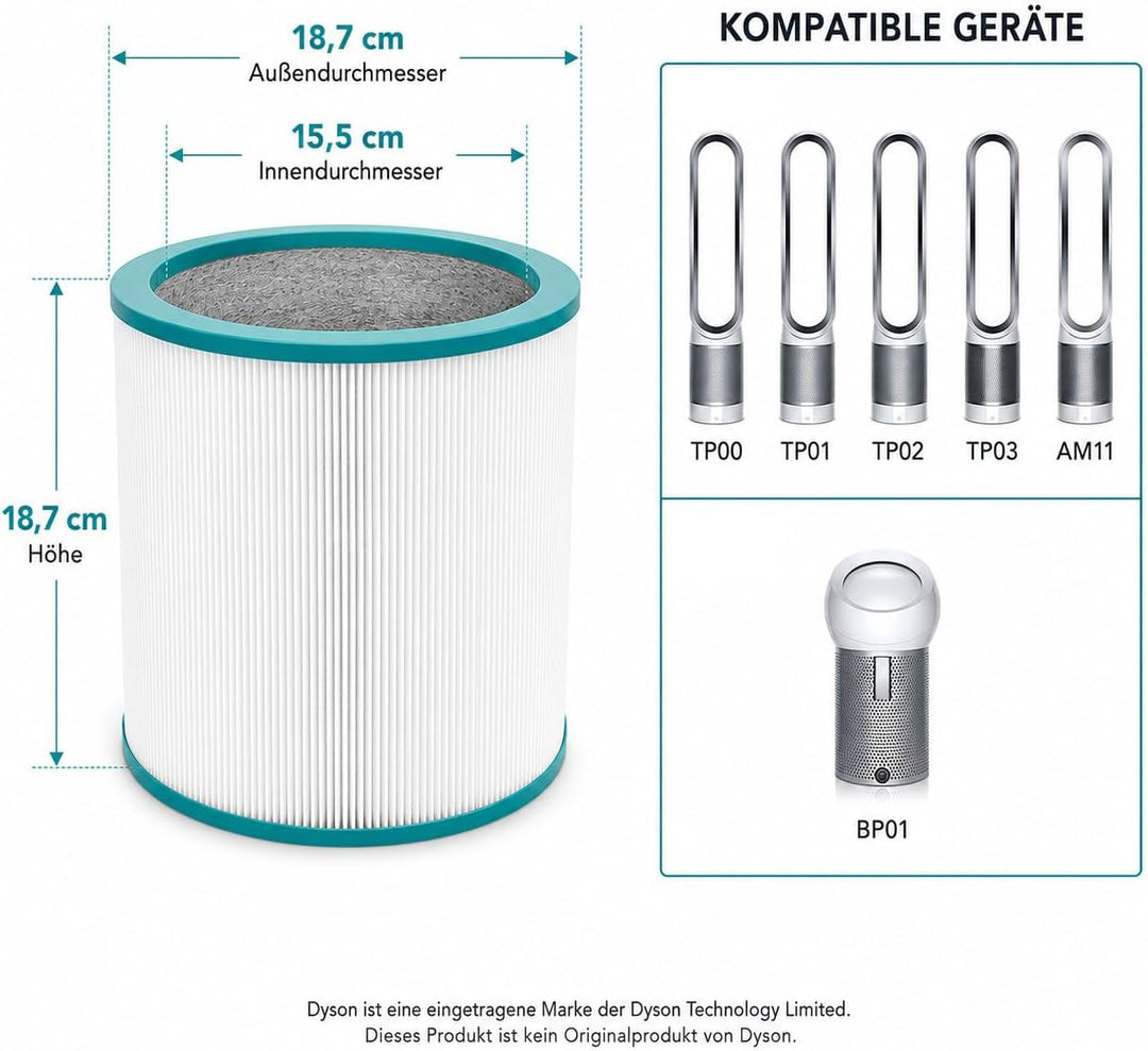 PRIMEBAG - Premium HEPA 13 Kombi Filter - Passend für Dyson TP00 TP01 TP02 TP03 AM11 BP01 Cool Me Tu