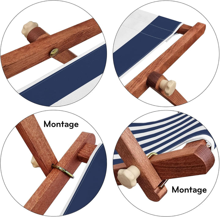 Erst-Holz Liegestuhl blau-weiss Buche dunkel Gartenliege Strandstuhl Sonnendach Kissen klappbar 10-3