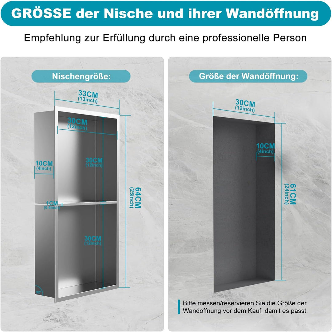 Duschnische Edelstahl 60x30x10 cm (30x30x10 cm，30x30x10 cm) Doppelregale Wandnische Dusche Lagerung