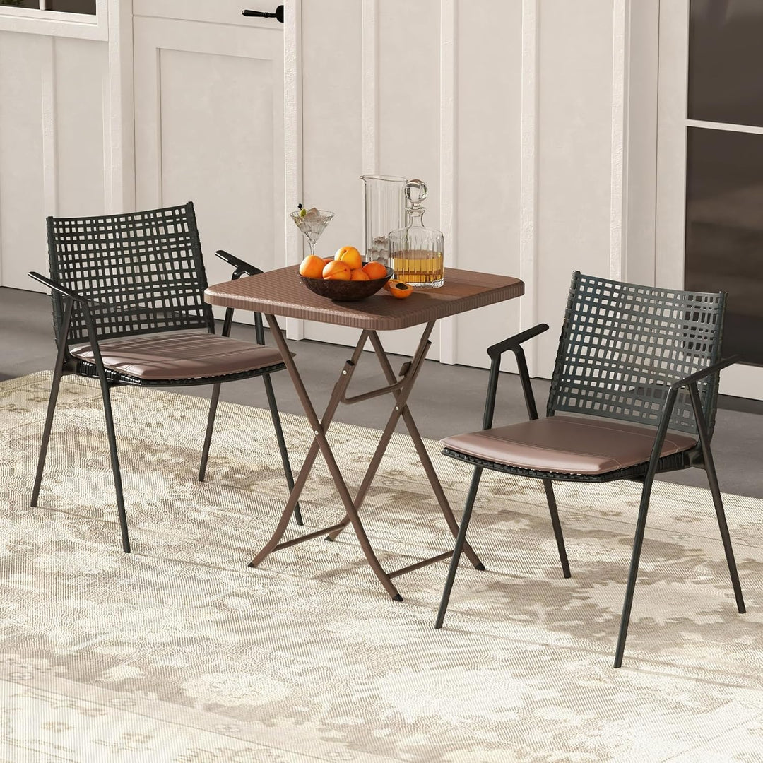 GIANTEX Klappbarer Balkontisch, quadratischer Gartentisch für 4 Personen mit Rattanstruktur, HDPE-Ti