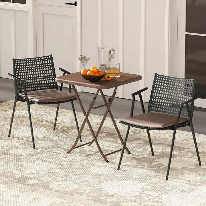 GIANTEX Klappbarer Balkontisch, quadratischer Gartentisch für 4 Personen mit Rattanstruktur, HDPE-Ti
