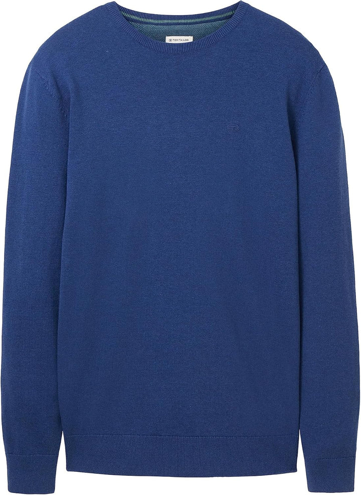 TOM TAILOR Herren Basic Crewneck Strickpullover L 32618-hockey Blue Dark Melange, L 32618-hockey Blu
