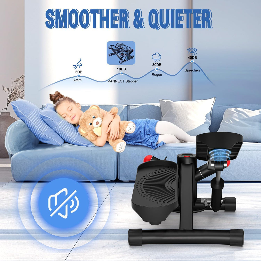 Mini Stepper für Zuhause mit Power Ropes, Höhenverstellbar Up-Down Swing Stepper mit LCD-Monitor, Ho