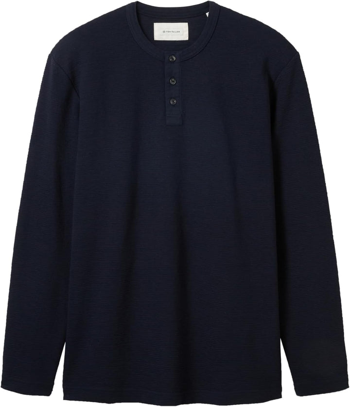 TOM TAILOR Herren Strukturiertes Langarmshirt mit Henley-Ausschnitt S 10668 - Sky Captain Blue, S 10