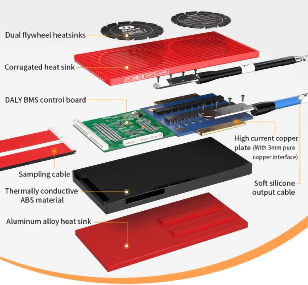 DALY Smart BMS mit Bluetooth für 3.2V LiFePO4 Akkus 4S 8S 16S - Batterie Management System 12V 24V 4