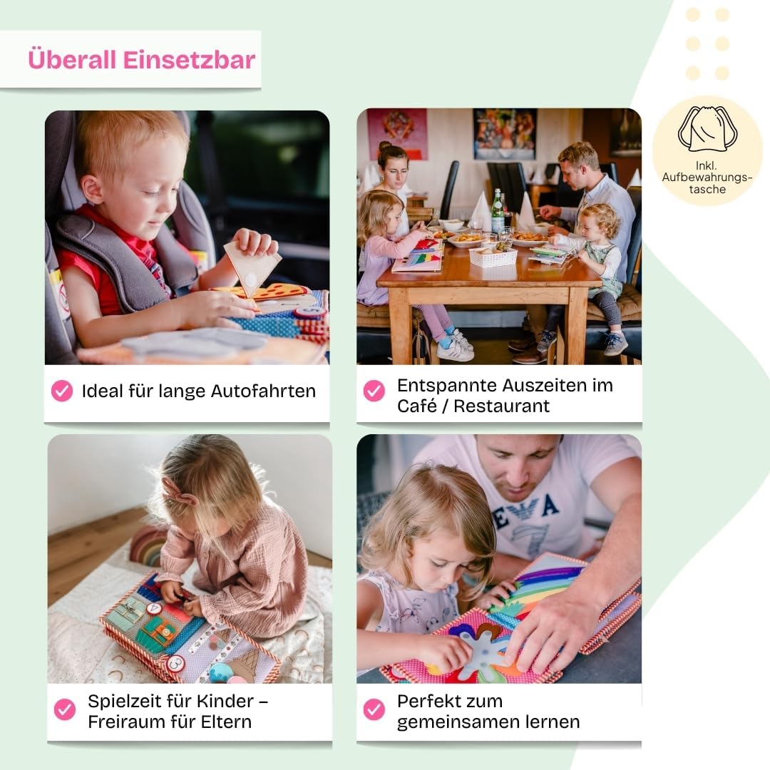 Jolly Designs – 1,2,3 – 10 Seiten Premium - Quiet Book – Montessori Spielzeug ab 3 Jahren – Motorik