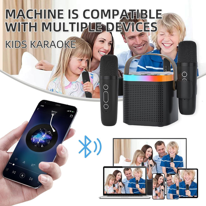 Mini Karaoke Maschine mit 2 Mikrofones, Kreative Musik Lautsprecher mit Mic Halter für Kinder Erwach
