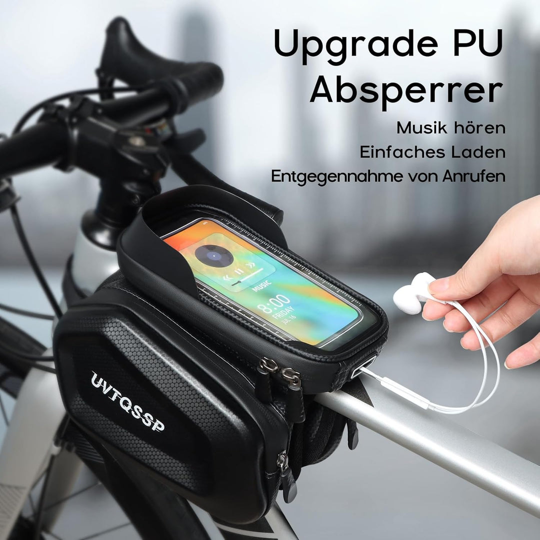 Fahrrad Rahmentasche, Wasserdicht Handytasche Oberrohrtasche für Smartphone bis zu 6.8 Zoll mit TPU