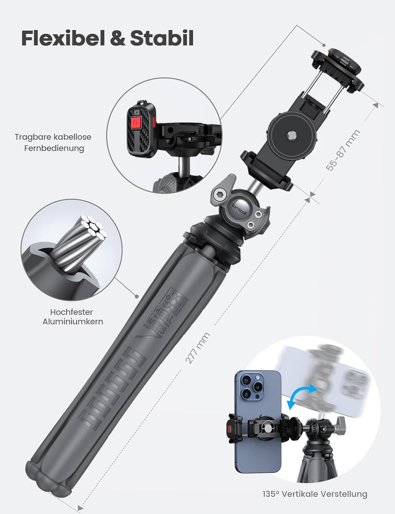 Lamicall Handy Stativ, Mini Stativ Halter - 2024 Handy Halterung Stativ für Smartphone & Kamera, Fle