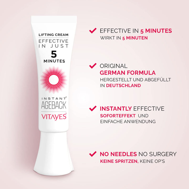 VITAYES Instant Ageback - Anti Aging Creme, Soforteffekt gegen Falten, Tränensäcke und schlaffe Haut