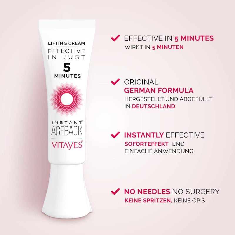 VITAYES Instant Ageback - Anti Aging Creme, Soforteffekt gegen Falten, Tränensäcke und schlaffe Haut