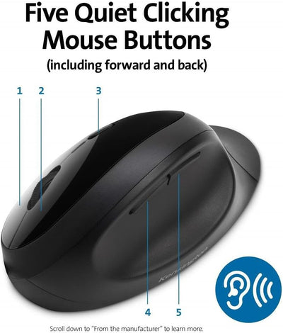 Kensington Kabellose ergonomische Maus, Wireless Pro Fit Ergo Computermaus für Laptop, Desktop, PC u