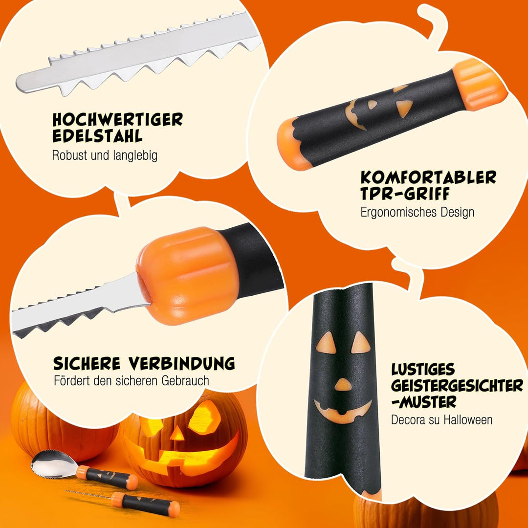 HAUSHOF Halloween Kürbis Schnitzset 23-tlg., Kürbis Schnitzwerkzeuge mit Hammer und 20 Formen, DIY H