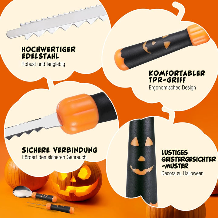 HAUSHOF Halloween Kürbis Schnitzset 23-tlg., Kürbis Schnitzwerkzeuge mit Hammer und 20 Formen, DIY H