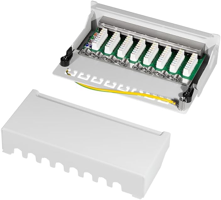 tsnetworks CAT.6a 8 Port Patchpanel/Patchfeld 8X vollgeschirmte RJ45 Buchsen 10GBit, Metallgehäuse w