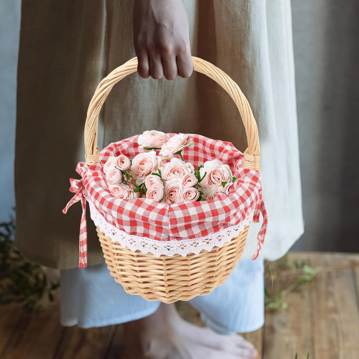 Hemobllo Kleiner Weidenkorb mit Henkel - Picknickkorb Kinder & Blumenmädchenkorb - Geflochtener Korb