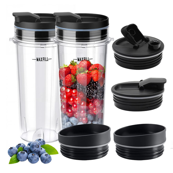 2Pcs Ersatz 16oz Blender Tassen mit 4Pcs Sip & Seal Deckel für Ninja, Single Serve Blender Cup für B
