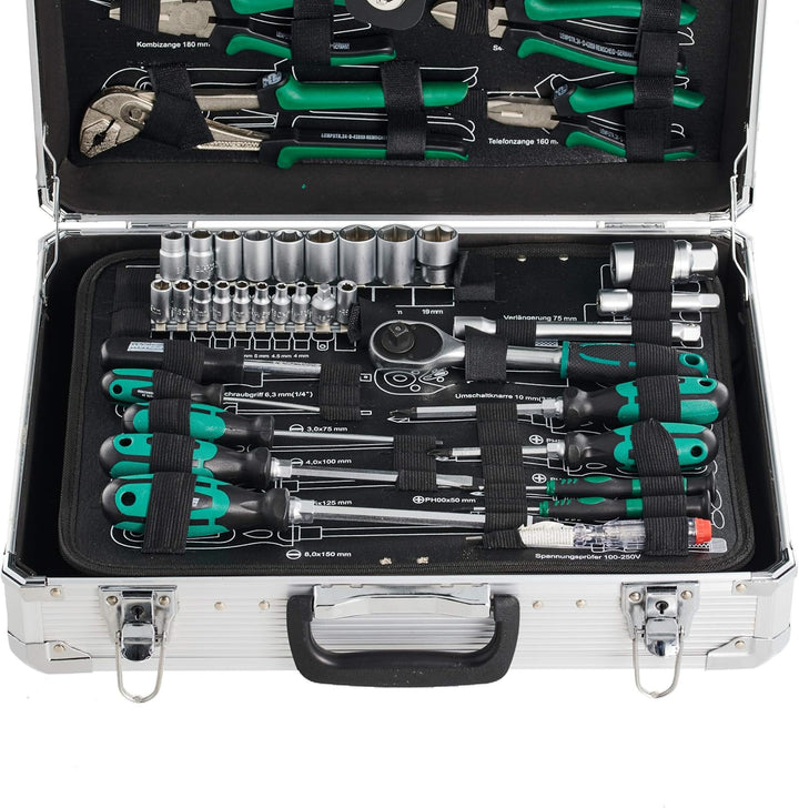 Brüder Mannesmann Alu-Werkzeugkoffer, bestückt, 108-tlg., M29075 & Mannesmann Kantenzange 7", M10928
