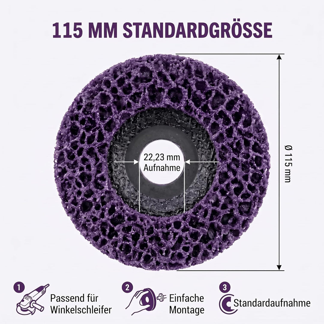 Woltersberger® Reinigungsscheiben Lila für Winkelschleifer Ø115mm Schleifscheiben zur Farbentfernung